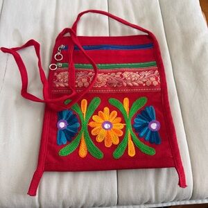 Red Caribbean embroidered shoulder bag